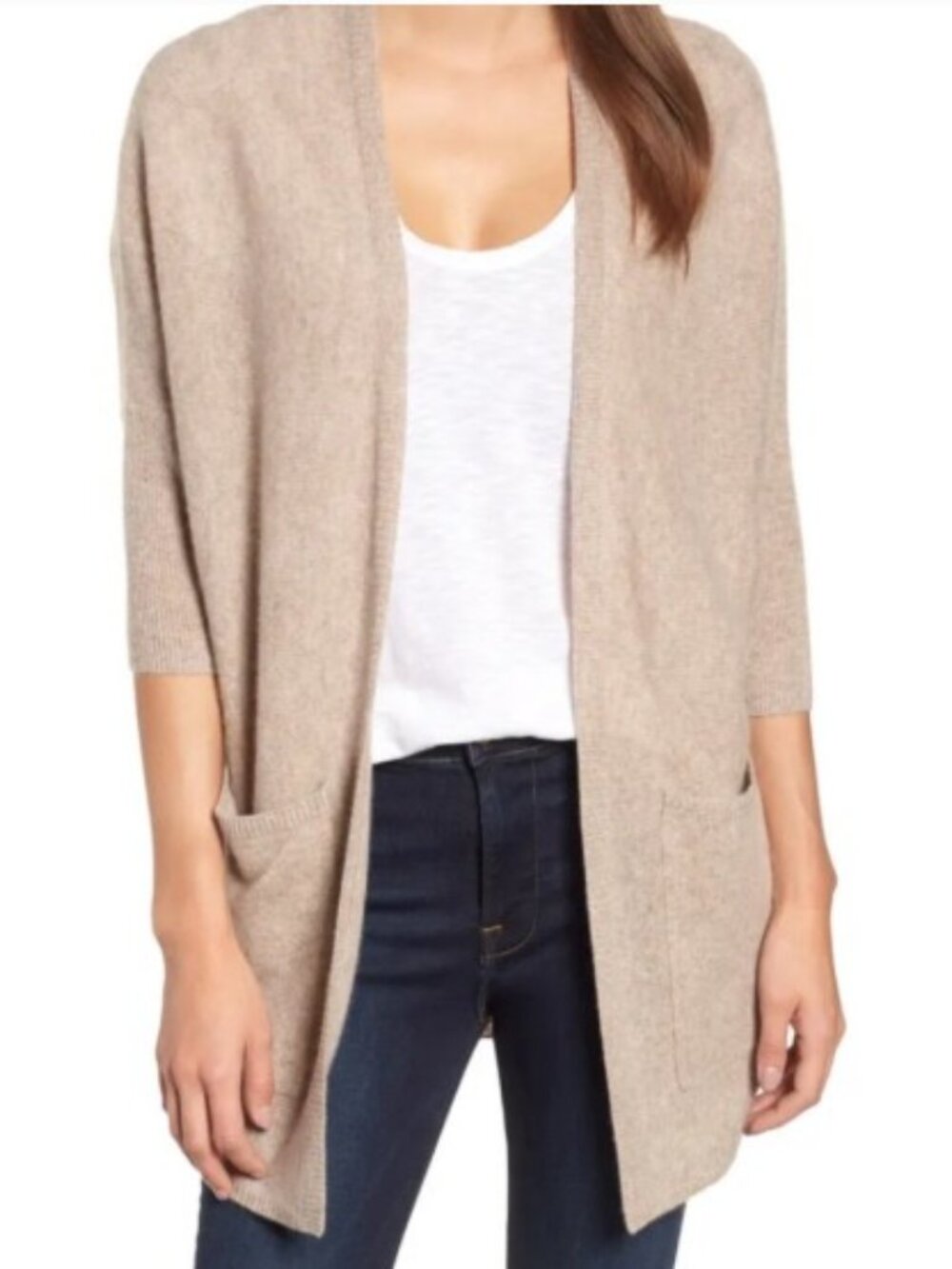 HALOGEN Cashmere ONE SIZE 3/4 Sleeve Open Front Cardigan